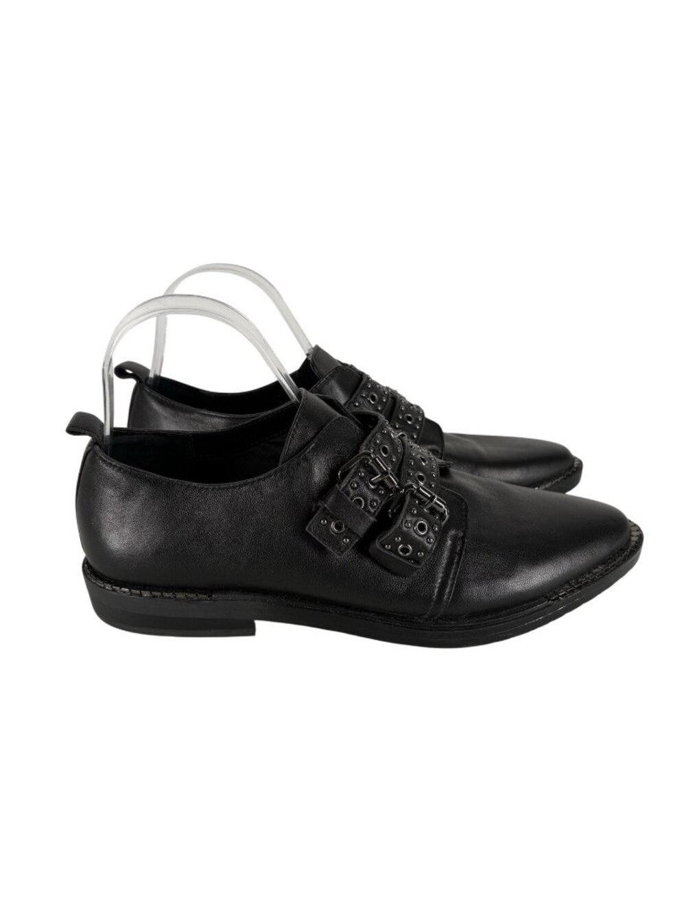 Bleecker & Bond Women 8.5M Black Leather Studded Monk Strap Leigh Oxford Shoes